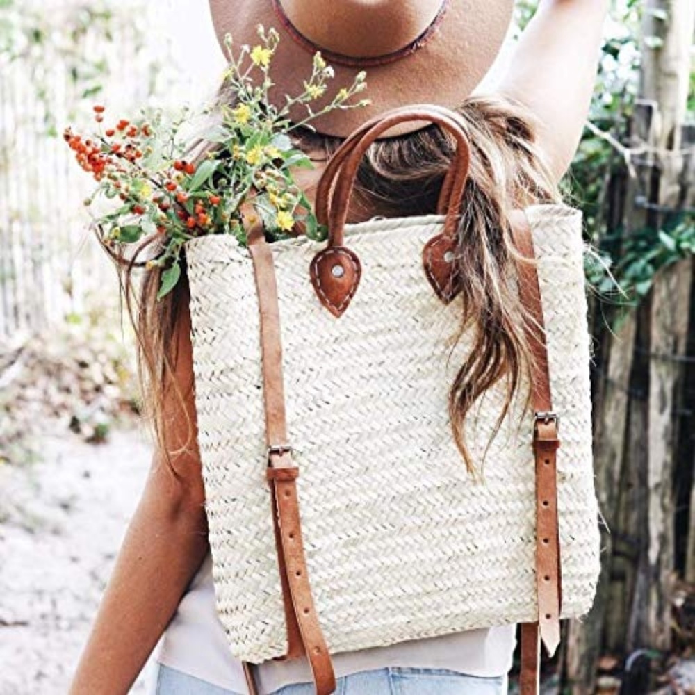 Woven Straw Backpack - Perfect For Farmers Market!
